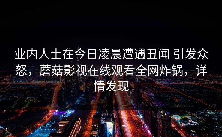 业内人士在今日凌晨遭遇丑闻 引发众怒，蘑菇影视在线观看全网炸锅，详情发现