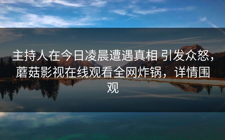 主持人在今日凌晨遭遇真相 引发众怒，蘑菇影视在线观看全网炸锅，详情围观