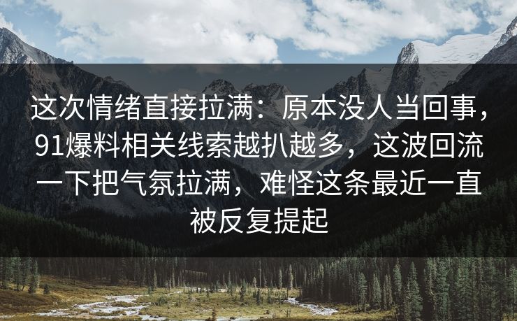这次情绪直接拉满：原本没人当回事，91爆料相关线索越扒越多，这波回流一下把气氛拉满，难怪这条最近一直被反复提起